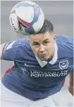  ??  ?? HEADS YOU WIN Pompey full-back Callum Johnson.