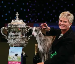  ?? Photo: PA ?? Tease the whippet, with owner Yvette Short, after she was named Supreme Champion at Crufts 2018 at the NEC in Birmingham, England.