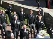  ?? JEREMY SELWYN — POOL VIA AP ?? Members of the royal family take part in the procession ahead of Britain Prince Philip’s funeral at Windsor Castle, Windsor, England, Saturday.