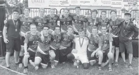  ??  ?? The Woolwich U17 boys’ team took gold in Ancaster. Back row: Logan Cressman (coach), Danny Douglas, Adam Chittick, Ben Hayden , Owen Harnock, CJ Sider, Jack Hale, Peter Holmes, Takuya Sibayama (coach). Front row: Mitchell McNabb, Seth Morrison, Quinn...