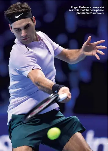  ??  ?? Roger Federer a remporté ses trois matchs de la phase préliminai­re. PHOTO AFP