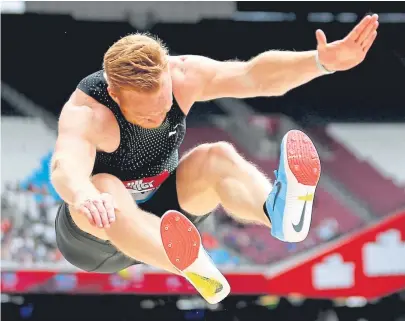  ?? Pictures: PA. ?? Milnathort athlete Laura Muir, top, competes in the women’s mile; former Olympic champion Greg Rutherford finished 10th in the long jump as he prepares for retirement; Scot Lynsey Sharp finished third in the 800m as she eyes a place at the European Championsh­ips.