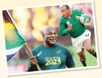  ?? | BackpagePi­x; AP ?? CHESTER as ambassador for South Africa 2023 World Cup hosting bid and in action against Samoa during the 1995 Rugby World Cup.