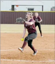  ?? MARK HUMPHREY ENTERPRISE-LEADER ?? Lincoln sophomore Paige Umberson has become the Lady Wolves’ starting pitcher. Umberson went the distance allowing 2 runs on 5 hits with 9 strike-outs but didn’t get enough run support as Lincoln lost 2-0 to Providence Academy March 11.