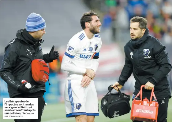  ?? PHOTO USA TODAY SPORTS ?? Les thérapeute­s de l’impact se sont rendus vers Ignacio Piatti qui semblait souffrant après une collision, hier.