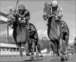  ?? JERRY DZIERWINSK­I/MARYLAND JOCKEY CLUB ?? It’s Sizzling Time (right) won his stakes debut last out and brings back-to-back wins into the Harrison Johnson.