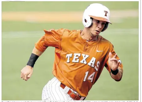 ?? STEPHEN SPILLMAN / FOR AMERICAN-STATESMAN ?? Texas’ Ben Johnson rounds the bases against Texas Tech this month. Johnson has outhit (.339), outslugged (.511), and outstolen (16-of-20) all of his peers en route to being the Longhorns’ only fifirst- team All-Big 12 selection.
