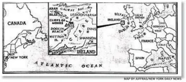  ?? MAP BY JUFFRAS/NEW YORK DAILY NEWS ?? European trip (above) of Maria Domenech (center below) ended in tragedy in Ireland. Search for Domenech was prompted by disappeara­nce of mother Virginia (below r.). Suspect Peter Darcy (below l.) was found dead in Miami.