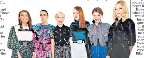  ??  ?? Below, from left, Alicia Vikander, Jennifer Connelly, Michelle Williams, Emma Stone, Julianne Moore and Cate Blanchett were among the A-listers who took their seats on the front row for the Vuitton Cruise 2019 show