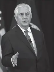  ?? BAO DANDAN/XINHUA FILE PHOTOGRAPH ?? U.S. State Secretary Rex Tillerson delivers a speech to State Department employees on May 4 in Washington D.C. On Friday, Tillerson called on Saudi Arabia and three other Arab nations to ease their recent crackdown on Qatar.