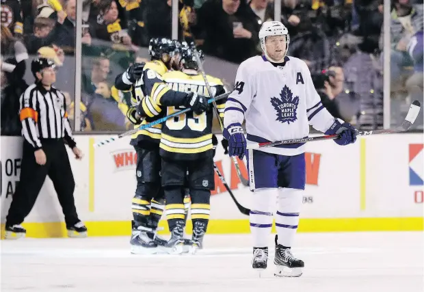 ?? MADDIE MEYER / GETTY IMAGES ?? Morgan Rielly and the Maple Leafs have been blitzed 12-4 by Boston in the first two games of their series, sparking fans’ concerns about the roster.