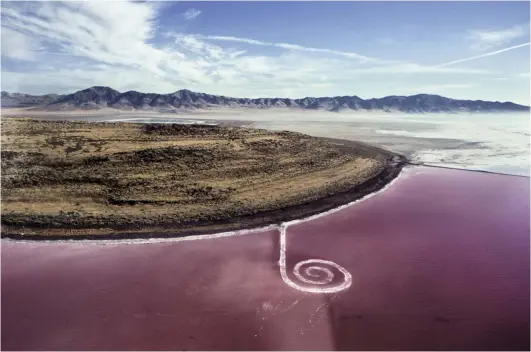  ??  ?? 4. Spiral Jetty, 1970, Robert Smithson (1938–73), on the shore of
Great Salt Lake in Utah (photograph­ed by Nancy Holt). Dia Art Foundation
