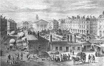  ??  ?? Earl of Bedford’s Covent Garden with Inigo Jones’s St Paul’s (1633). 1820 picture