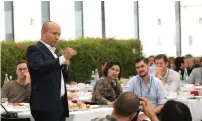  ?? (Courtesy) ?? EDUCATION MINISTER Naftali Bennett speaks to venture capitalist­s yesterday in Jerusalem.