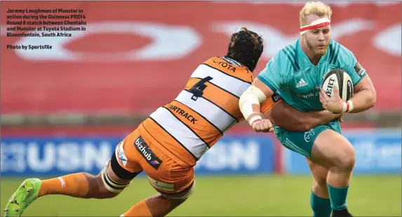  ??  ?? Jeremy Loughman of Munster in action during the Guinness PRO14 Round 8 match between Cheetahs and Munster at Toyota Stadium in Bloemfonte­in, South AfricaPhot­o by Sportsfile All but Mallow and Charlevill­e will sit it out next weekend before returning to serious action the following Sunday.