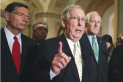  ??  ?? Senate Majority Leader Mitch McConnell talks to reporters following the weekly Senate Republican policy luncheon at the US Capitol Tuesday in Washington. —AFP