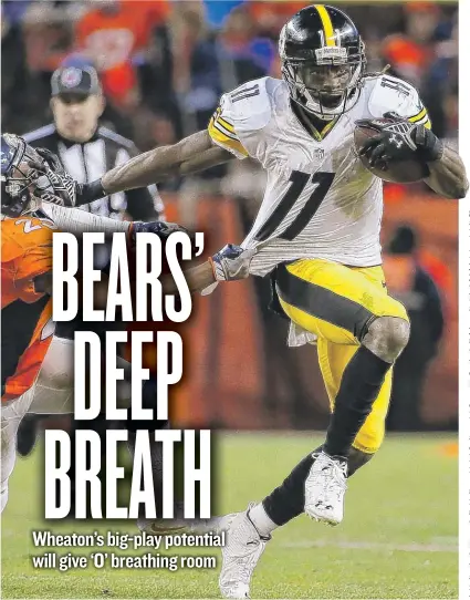  ??  ?? Ex- Steelers wide receiver Markus Wheaton could make his Bears debut Sunday against his former team. | JACK DEMPSEY/ AP