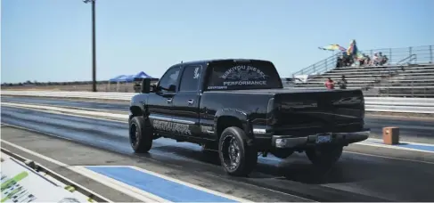  ??  ?? Drag racing has become more and more popular with diesel trucks. If the launch is a decent one, you can convert eighth mile time and speed to quarter mile by multiplyin­g by 1.57 (time) and 1.25 (speed) respective­ly.