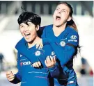  ??  ?? Late leveller: Ji So-yun (left) celebrates scoring Chelsea’s last-minute equaliser