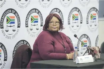  ?? Picture: Refilwe Modise ?? HOT SEAT. Vytjie Mentor prepares to give her testimony yesterday to the Commission of Inquiry into State Capture held in Johannesbu­rg.