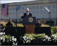  ??  ?? President Donald Trump speaks during a ceremony to mark the anniversar­y of the Sept. 11terroris­t attacks Monday at the Pentagon.
