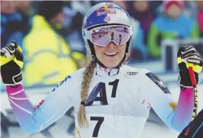  ?? AP PHOTO ?? AT LONG LAST: Lindsey Vonn arrives at the finish area during a World Cup downhill race yesterday in Altenmarkt-Zauchensee, Austria.