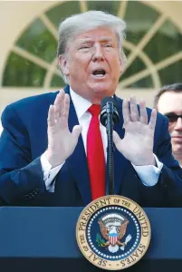  ?? (Kevin Lamarque/Reuters) ?? US PRESIDENT Donald Trump addresses a news conference yesterday to announce the United States-Mexico-Canada Agreement in the Rose Garden of the White House.