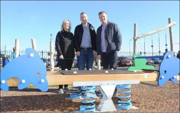  ??  ?? Majella Babington and Ken Babington, Kilkerley Playground Associatio­n Committee, with Cllr. Tomas Sharkey at the official opening of the Kilkerley Playground.