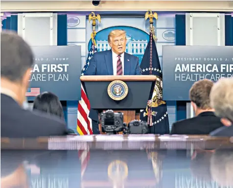  ??  ?? No surrender: President Trump addresses reporters at the White House yesterday in a press briefing at which he referred to the election result, adding ‘which I won, by the way’