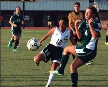  ?? TIM GODBEE / For the Calhoun Times ?? Calhoun’s Mari Morales (12) looks to take a shot past an Adairsvill­e defender during the second half on Thursday.