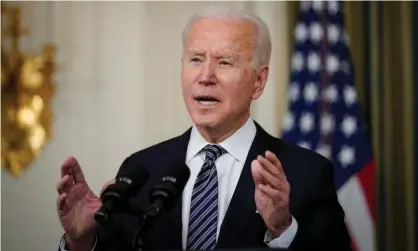  ?? Photograph: Drew Angerer/Getty Images ?? ‘The 2010s were a lost decade of stagnant living standards, which explains why Bidenomics is a big hit with American voters.’ President Biden talks about his $1.9tn stimulus package on 15 March.