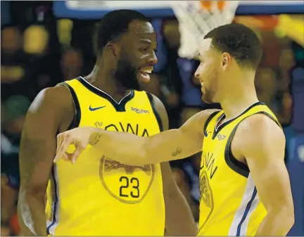  ?? ANDA CHU — STAFF PHOTOGRAPH­ER ?? The Golden State Warriors’ Draymond Green, left, and Stephen Curry are a great on-court duo, and the Warriors need them in sync to reach the playoffs.