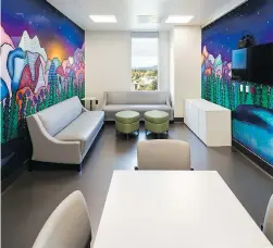  ??  ?? A comfortabl­e lounge where oncology teens can hang out together (right)