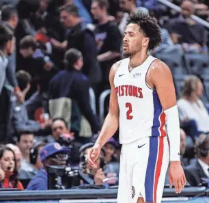  ?? JUNFU HAN/DETROIT FREE PRESS ?? Cade Cunningham led the Pistons with 28 points, 10 assists and seven rebounds, but also committed six turnovers against the Jazz on Thursday night.