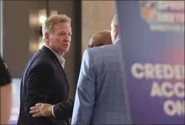  ?? ANDY CLAYTON-KING — THE ASSOCIATED PRESS ?? Commission­er Roger Goodell attends the NFL owners meetings Monday in Eagan, Minn. Team owners had key votes on allowing a third QB and on flexing Thursday night games.