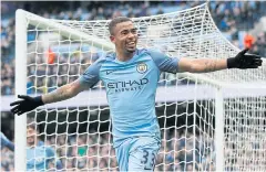  ?? REUTERS ?? Manchester City’s Gabriel Jesus celebrates after scoring against Swansea City last week.