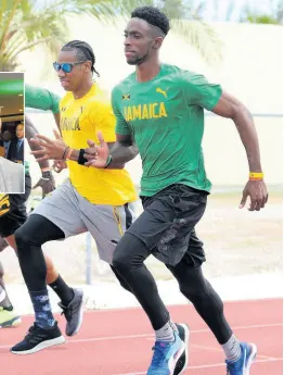  ?? FILE ?? Kemar Bailey-Cole (right) and Yohan Blake jog during a training session at the Thomas Robinson National Stadium in Nassau, Bahamas, on Friday April 21, 2017 during the World Relays.