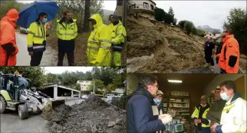  ?? (Photos E. O. et V. A.) ?? Point sur les chantiers en cours, état des lieux des éboulement­s…, hier le président du conseil départemen­tal était dans la vallée de l’Estéron, également touchée par les intempérie­s, mais dans une moindre mesure.