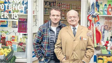  ??  ?? Minding the shop: Granville (David Jason) and his son, Leroy (James Baxter), have taken over from Uncle Arkwright in Still OpenAllHou­rs.