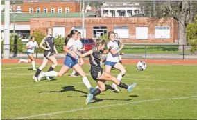  ?? Tim Godbee ?? Calhoun sophomore Allie Chase disrupts a potential Cass breakaway during the teams' recent Region 7-5A shootout at the high School. Chase and her teammates began the GHSA 5A state playoffs Tuesday night on the road at Cambridge.