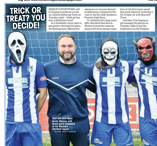  ?? PICTURE: Nathan Cracknell ?? WAT-CH OUT! Boss Kevin Watson with three scary members of his Bishop’s Stortford squad