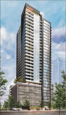  ?? CONTRIBUTE­D BY STG DESIGN ?? This is an artist’s concept of the residentia­l high-rise planned for 48 East Ave. in downtown Austin’s Rainey Street district. Lee Developmen­t & Constructi­on projects it to be 33 stories.