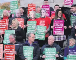  ??  ?? Sinn Fein MLAs and MPs join students at Stormont for a Brexit protest