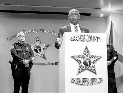  ?? JACOB LANGSTON/STAFF PHOTOGRAPH­ER ?? Orange County Sheriff Jerry Demings speaks at a press conference Friday about a missing Orlando teen found with a woman in Las Vegas. Alana Baker faces multiple charges, including traveling to meet a minor, lewd and lascivious conduct, kidnapping and...