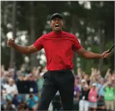  ?? Atlanta Journal-constituti­on/tns ?? Tiger Woods celebrates after winning the Masters during the final round on April 14, 2019, at Augusta National Golf Club in Augusta, Ga.