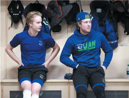  ?? PHOTO COURTESY OF JEFF VINNICK /VANCOUVER CANUCKS ?? Elias Pettersson, left, and Brock Boeser are roommates on the road.