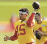  ?? CHARLIE RIEDEL/AP ?? QB Patrick Mahomes will play in the Chiefs’ preseason opener against the Bears on Saturday.