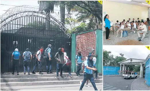  ?? FOTOS: EL HERALDO ?? (1) Ayer, en el España Jesús Milla Selva se suspendier­on las clases a eso de las 10:30 AM. Este grupo de alumnos pateaban con fuerza el portón de ingreso. (2) En el Técnico Honduras, las clases se desarrolla­ron de manera regular. (3) En el ICVC solo hubo actividad administra­tiva.