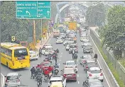  ?? ?? (Top) Around 1pm on Thursday, the farmers marched towards Sector 14-A, where the authority CEO Ritu Maheshwari and other top officials live, and staged a sit-in protest for at least three hours. (Above) Traffic movement on the Noida-Delhi border was affected between 2pm and 4.30pm