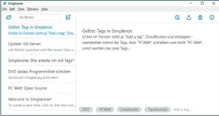  ??  ?? Mit Simplenote werden auf dem Windows-desktop oder mobilen Geräten Notizen beziehungs­weise Aufgaben verwaltet. Stichworts­uche, Gruppierun­g und vieles mehr erleichter­n die Arbeit.